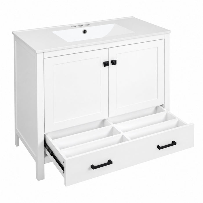 Bathroom Vanity With Sink, Soft Close Doors, Double Shelves & Divided Drawer