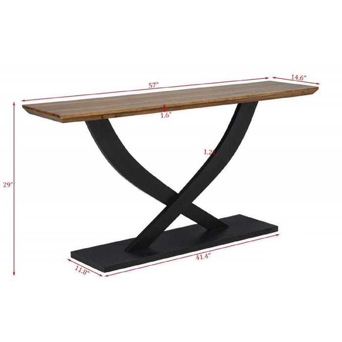 Entryway Console Table With Cross Legs Design - Natural / Espresso
