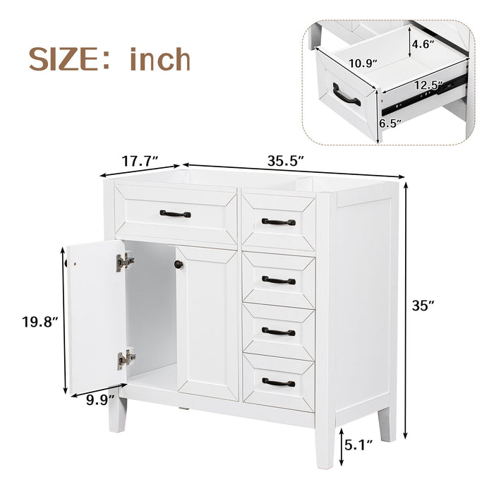 Modern Bathroom Vanity Base Only, 2 Doors And 3 Drawers
