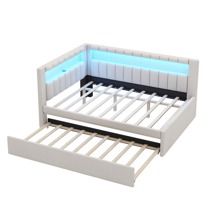 Upholstered Platform Bed With USB Ports And LED Belt