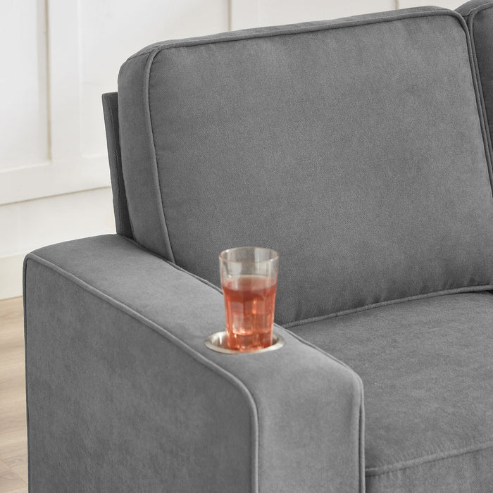 Modern Snowfleece Fabric 3 Seater Sofa With Cup Holder