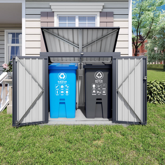 Outdoor Trash Can Storage Shed For 2 Bins Garbage - Gray