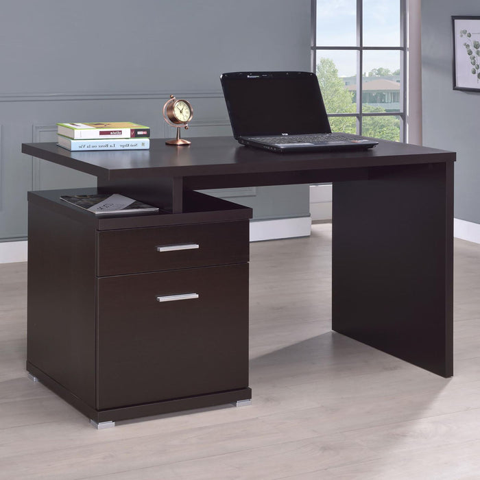 2 Drawer Reversible Office Desk With Modular Design - Brown