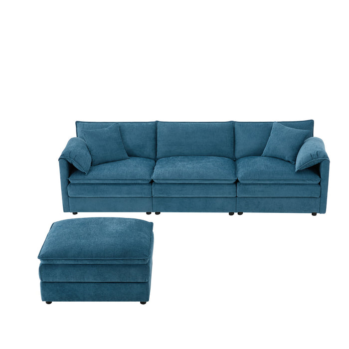 Modular Sectional With Deep And Wide Seat, Cloud Couch Set With Double Cushions Sofa With Movable Ottoman