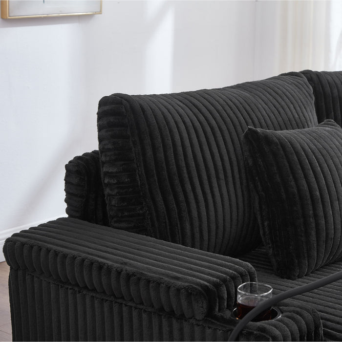 Modern Chaise Sofa With Adjustable Backrest, Cup Holders, Phone Holder & Storage Compartments For Living Room