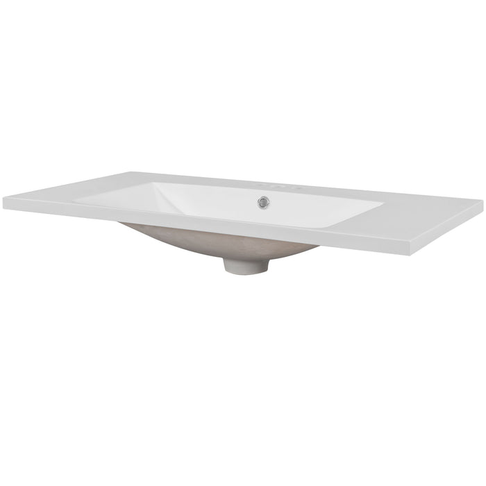 36" Single Bathroom Vanity Top With Undermount Basin, 3 Faucet Holes, Flat Edge - White