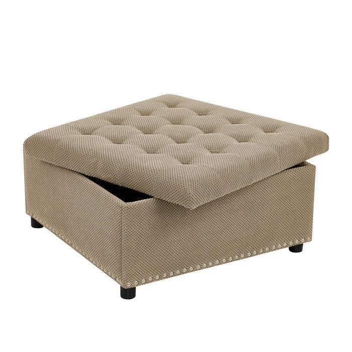 Square Tufted Storage Ottoman With Nailhead Trim