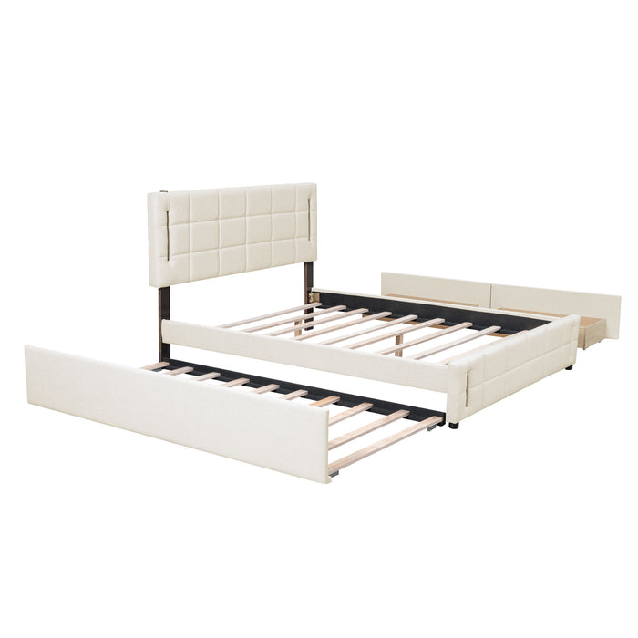 Upholstered Platform Bed With Trundle & Drawers