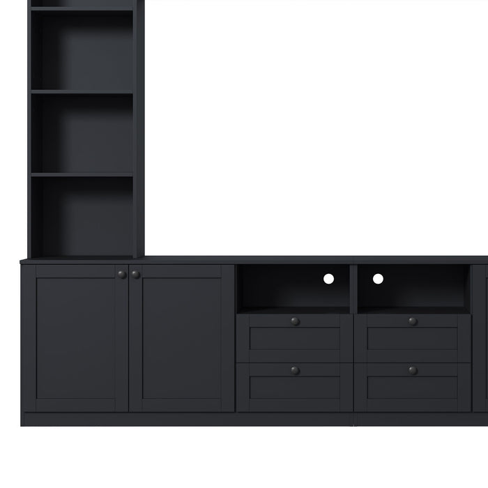 Farmhouse Elegant Entertainment Center Wall Unit With 4 Drawers