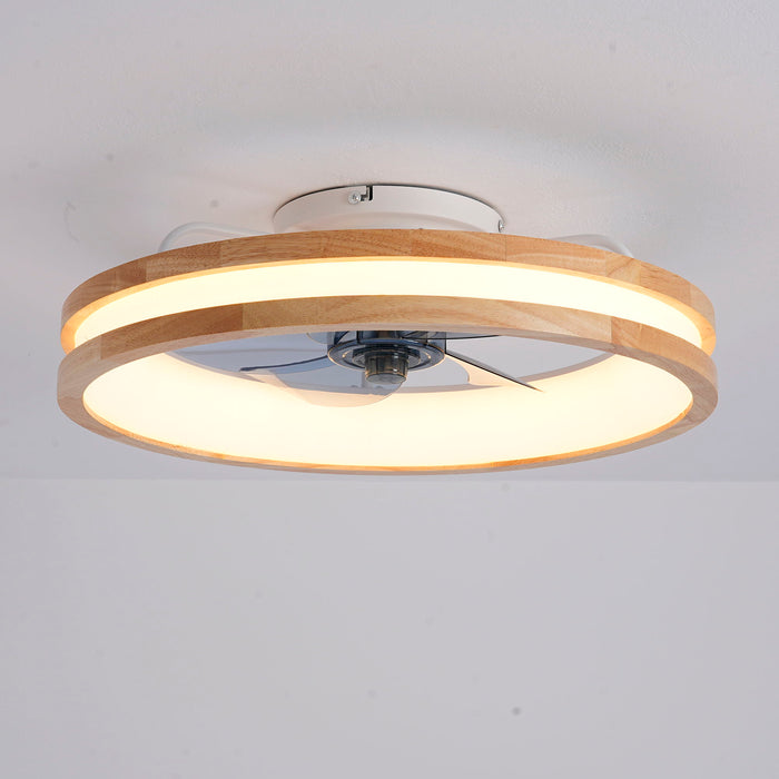 Ceiling Fans With LED Light Source And Remote Control, 3000 - 6500K Dimmable, 6 Speeds, Quiet DC Motor For Living Room - Natural Wood / White