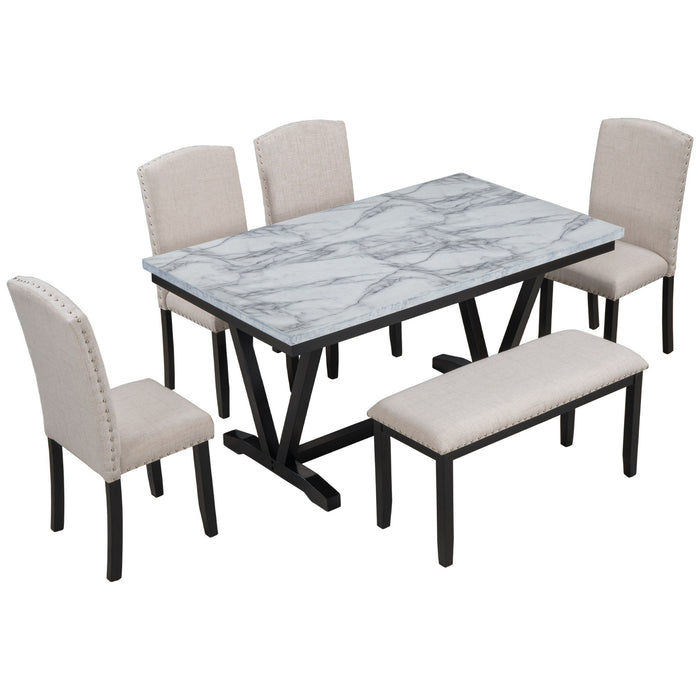 6 Piece Dining Set With V - Legs - White