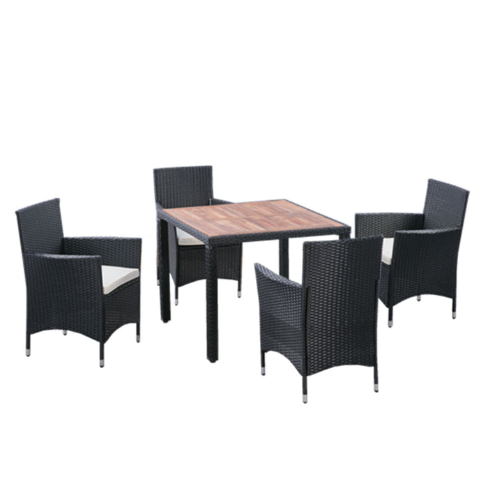 Outdoor Patio Wicker Dining Set With Acacia Wood Top