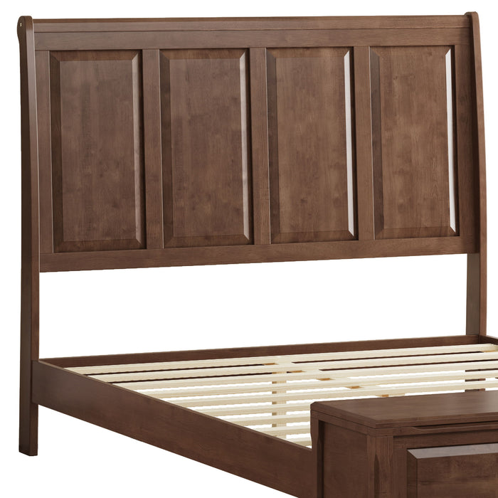 Sleigh Bed Frame With Tall Headboard And Storage Bench