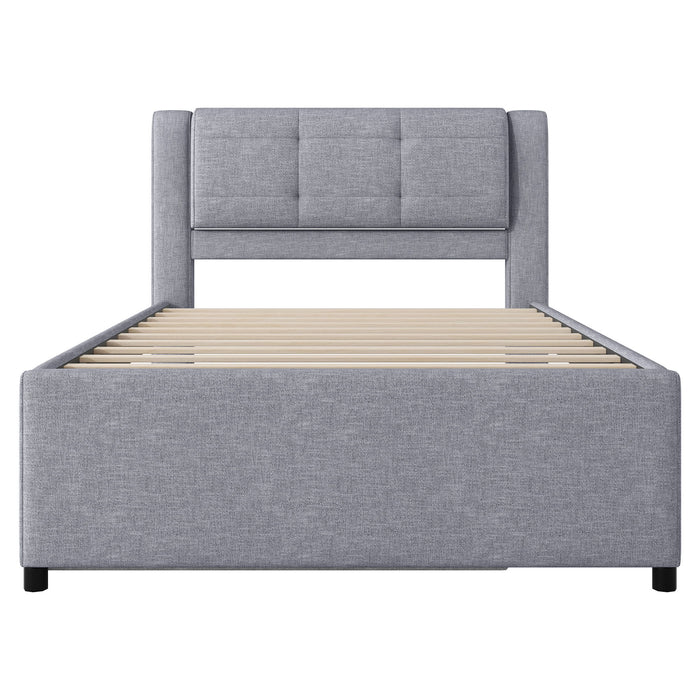 Upholstery Platform Bed With Trundle,Trundle Can Be Flat Or Erected