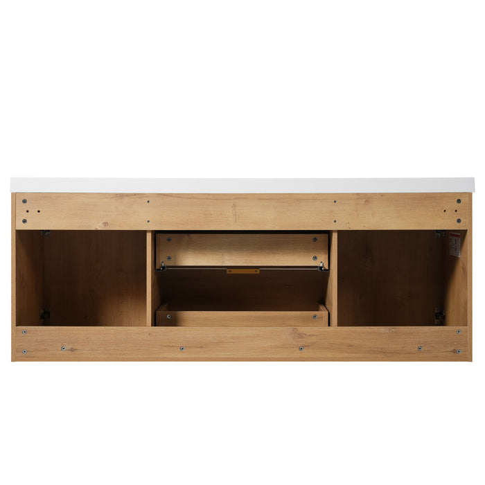 Double Sink Bathroom Vanity Soft Close Doors, Divided Drawers, Wall Mounted - Wood