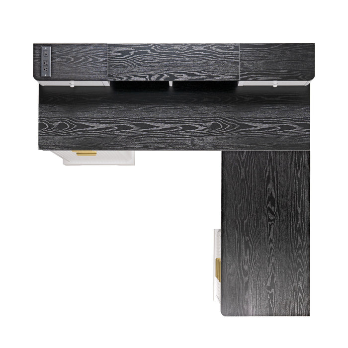 Fluted L-Shaped Desk With Charging Station & Storage Cabinet