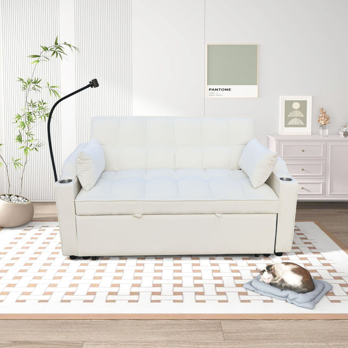 Modern Loveseat With Pullout Bed, Adjustable Reclining Backrest