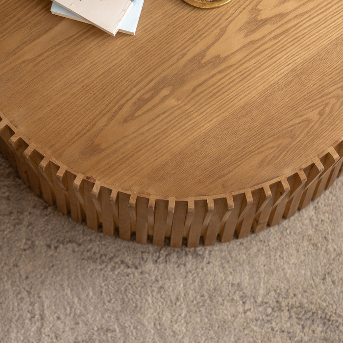 Cylindrical Coffee Table With Vertical Texture Relief