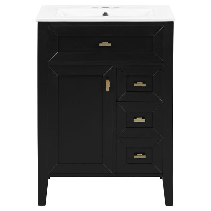 Bathroom Vanity With Sink, 3 Drawers & Cabinet With 2 Tier Door Storage Rack, Soft Close Doors & Drawers