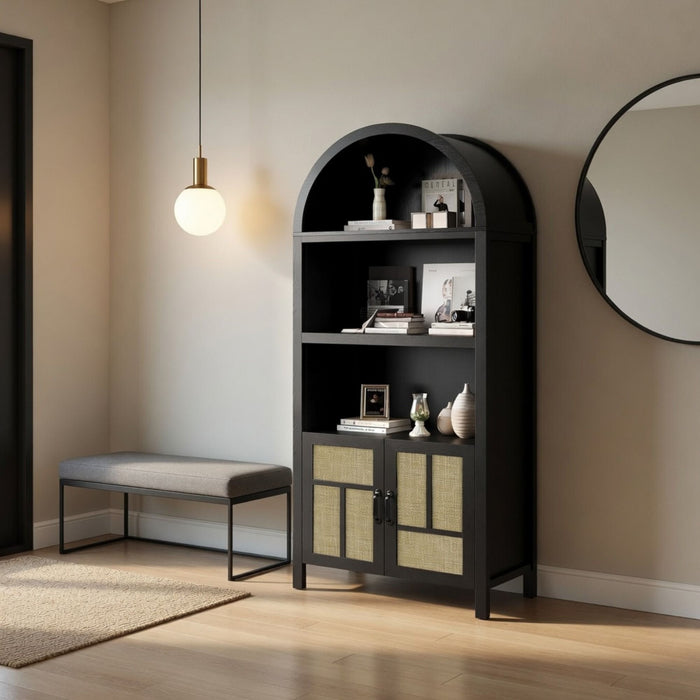 Arched Pantry Cabinet With Adjustable Storage & Doors - Black