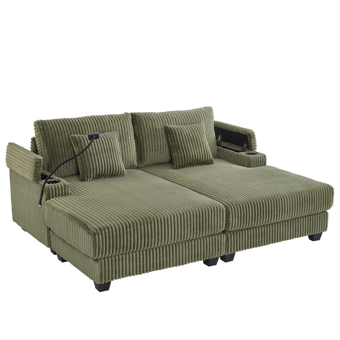 Modern Chaise Sofa With Adjustable Backrest, Cup Holders, Phone Holder & Storage Compartments For Living Room