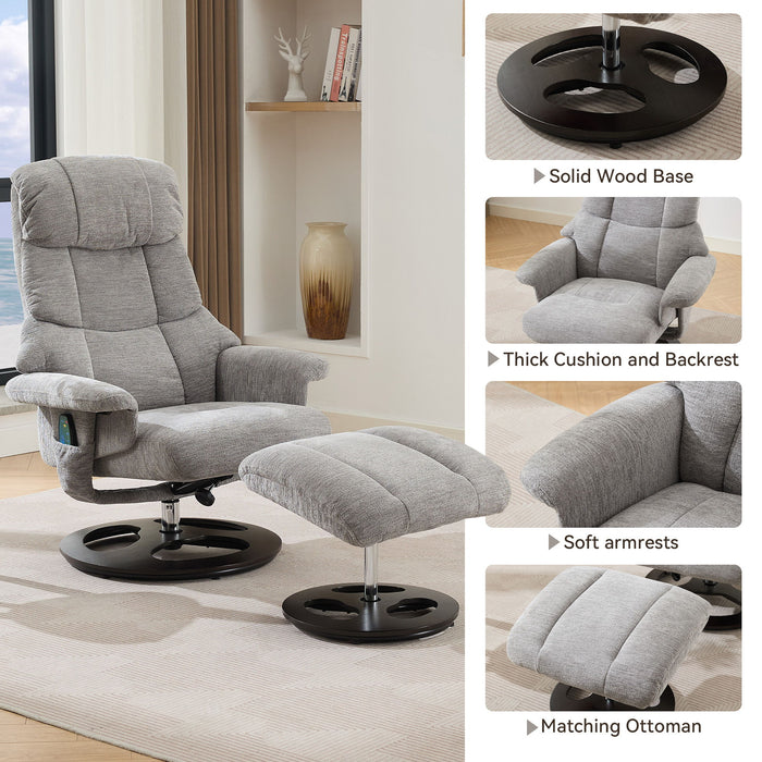 Ergonomic Recliner Chair With Ottoman, Modern 360° Swivel With Footstool