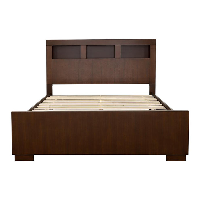Queen Bed With Bookcase Headboard - Brown