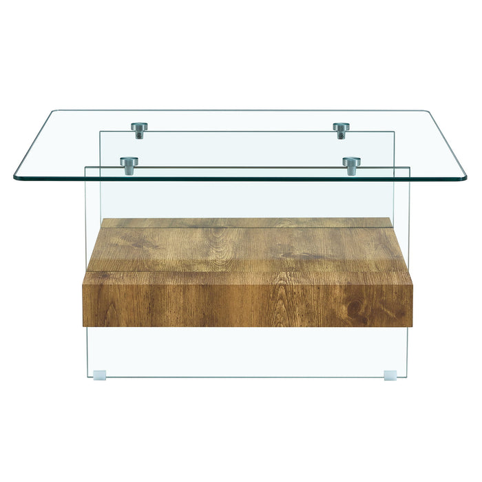 Modern 2 Tier Square Coffee Table, Elegant Marble Pattern