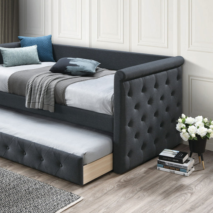 Contemporary Button Tufted Daybed With Slat Trundle