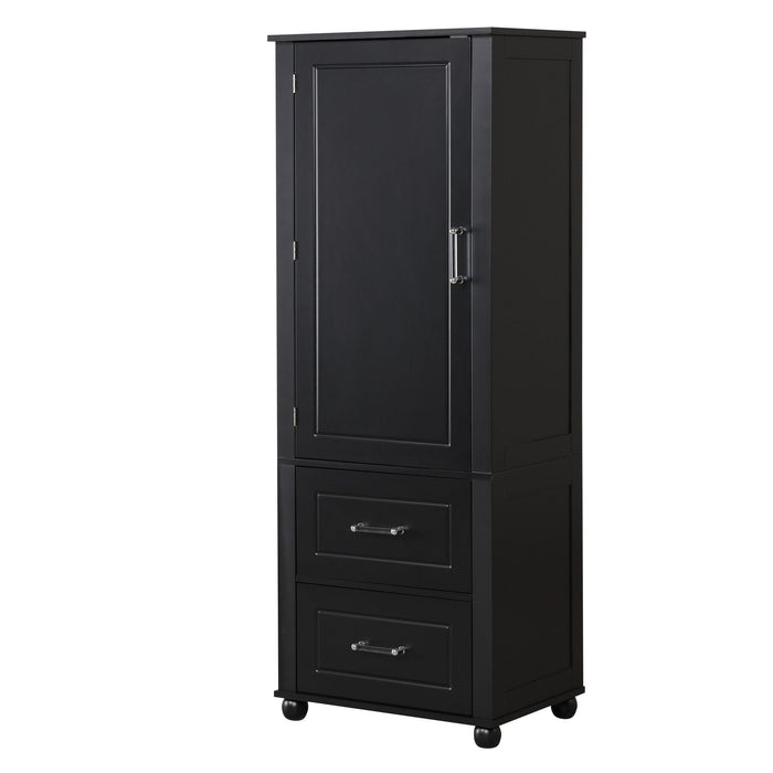 Tall Freestanding Bathroom Storage Cabinet With 2 Drawers And Adjustable Shelf