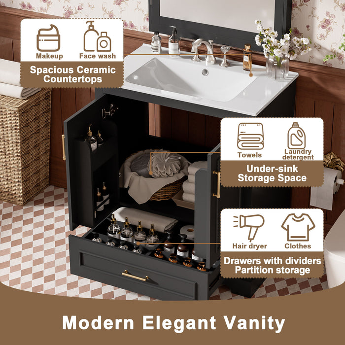 Bathroom Vanity With Sink, 1 Divided Drawer And 2 Soft Close Doors With Double Shelf