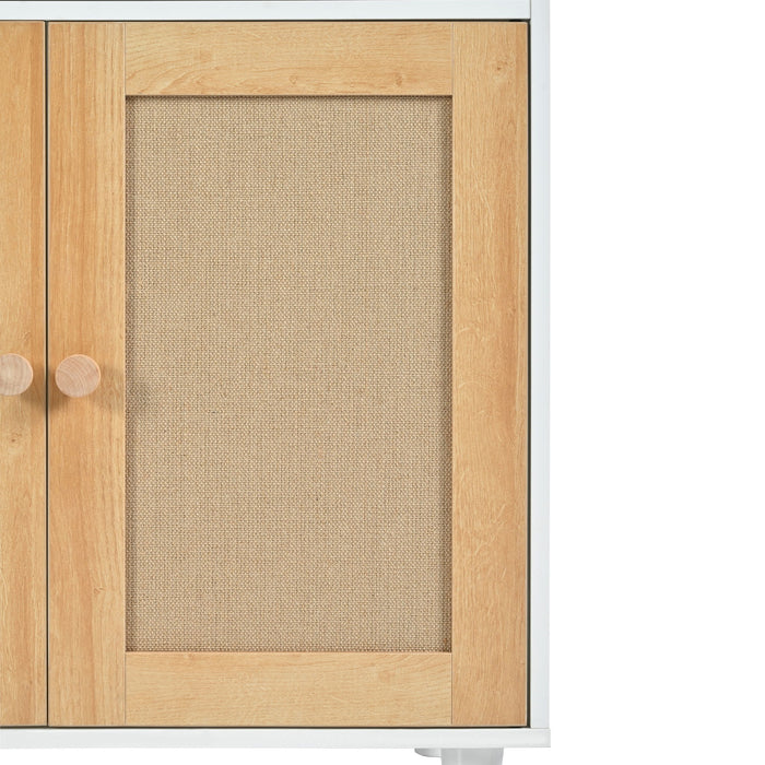 Pet Friendly Furniture Style Cat Litter Box House With Sisal Scratching Door And Charging Socket - Beige / White