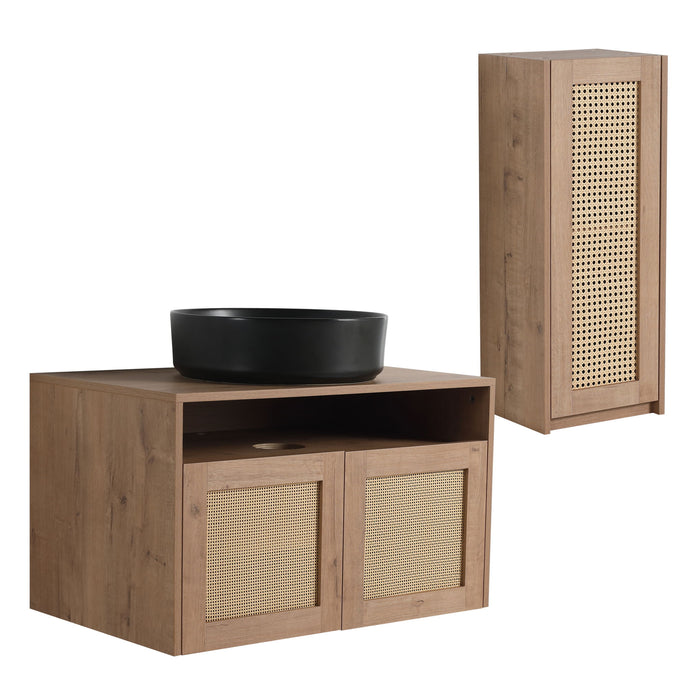 Bathroom Vanity With Art Sink And Side Cabinet, Float Mounting Design