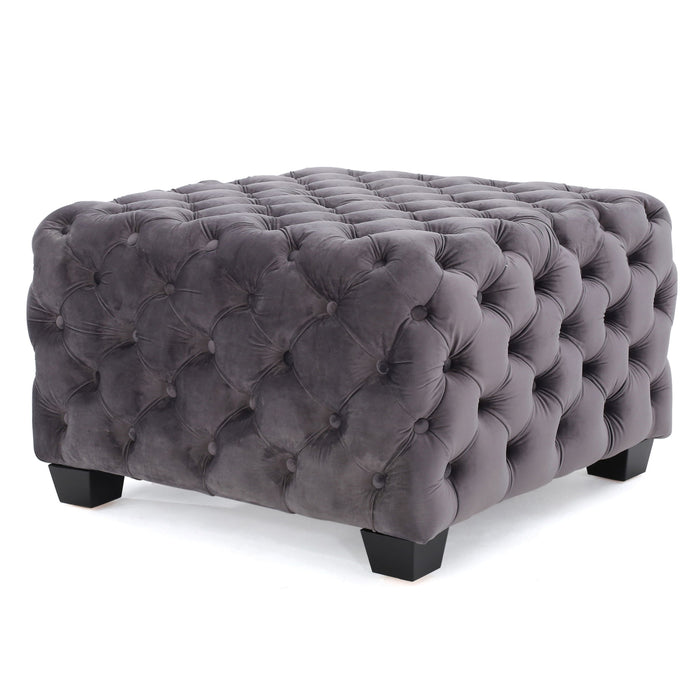 Modern Glam Ottoman With Velvet Upholstery And Button Tufted Design