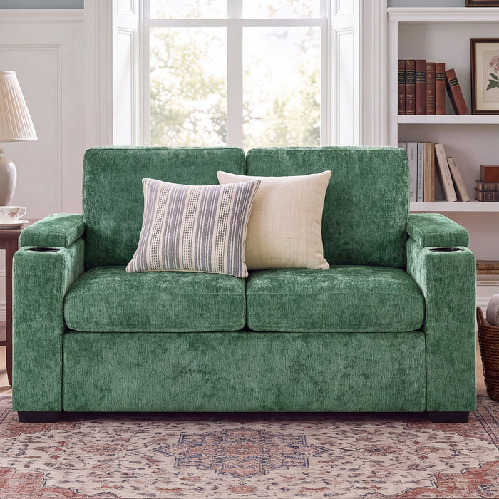 Pull Out Sofa Bed Loveseat With Twin Mattress, Cup Holders And Arm Storage