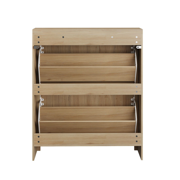 Entryway Shoe Cabinet With Vertical Carved Panels - Oak