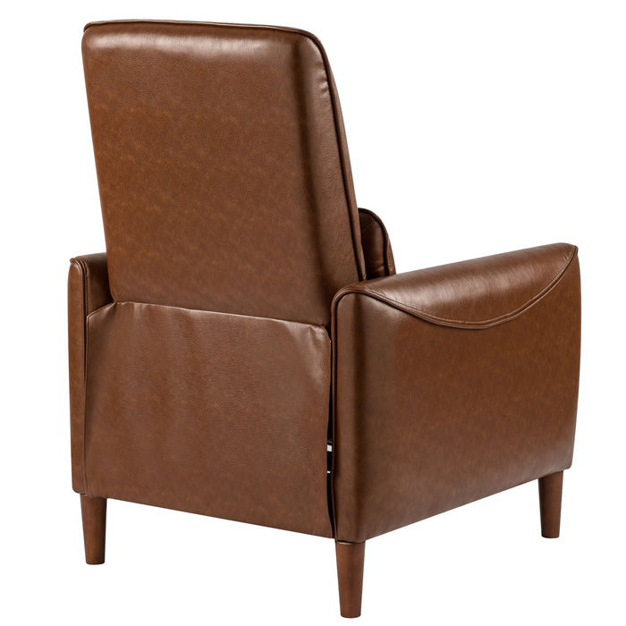 Upholstered Push Recliner Chair With Rubber Wood Legs For Living Room