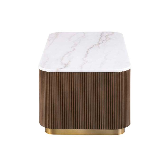 3 Piece Table Set (Rectangle Cocktail Table And Two Square End Tables) - Brown / Gold / White