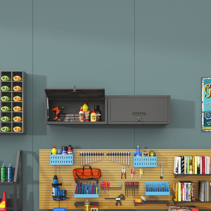 Heavy Duty, Metal Wall Mounted Tool Storage Cabinet Steel Metal Garage Storage Cabinet - Black / Gray