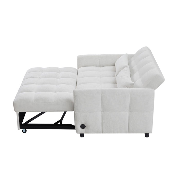 Loveseat Sofa Pull-Out Bed With Adjustable Backrest, 3 USB Ports And 2 Lumbar Pillows For Living Room