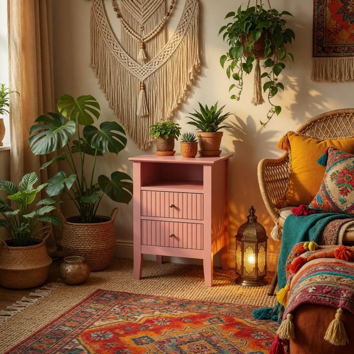 Fluted Nightstand With 2 Drawers