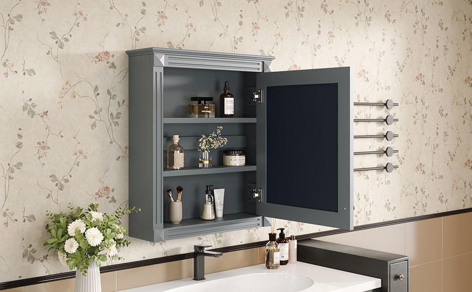Wall Mounted Bathroom Storage Cabinet With Mirror, Medicine Cabinet With Height Adjustable Shelf