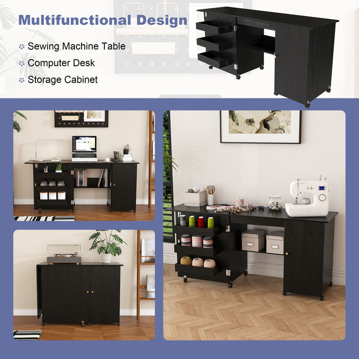 Foldable Sewing Table With Locking Casters