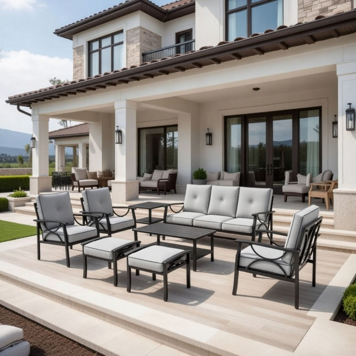 Patio Furniture Set, Coffee Table And Cushions For Backyard