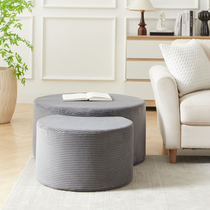 Modern Upholstered Round Coffee Table For Living Room (Set of 2)