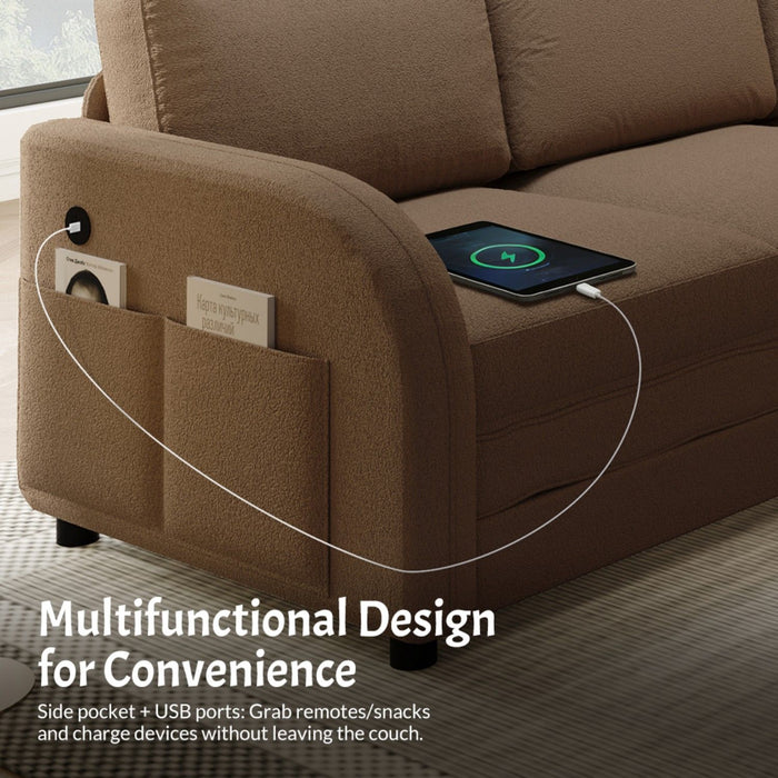 L-Shaped Couch With Pull-Out Bed, Convertible Sleeper Sofa With Side Pocket & USB Port