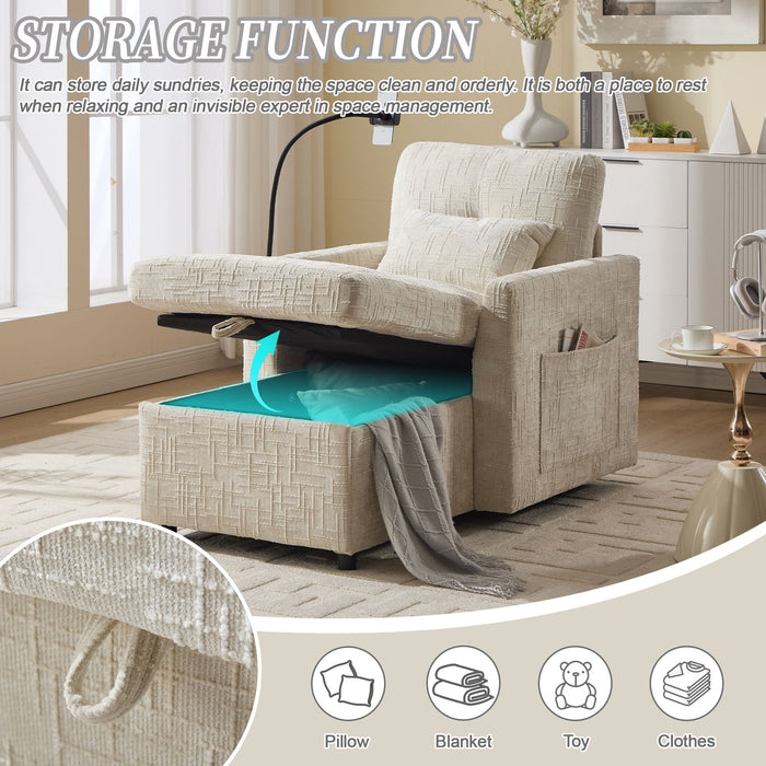 Multifunctional Chenille Recliner Sofa With Storage And Phone Bracket
