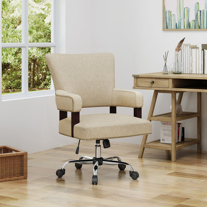 Zealous - Upholstered Office Chair With Curved Arms And Nailhead Accents - Wheat