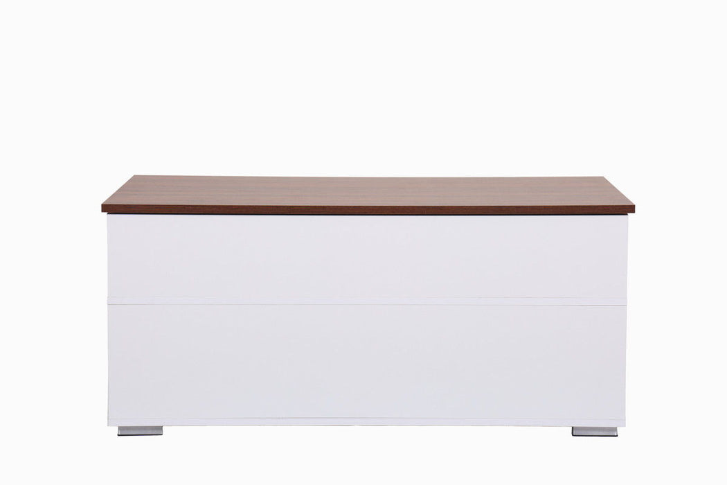 Luna - Coffee Table With Walnut Finish Lift Top, 2 Drawers, And 2 Shelves - White And Brown