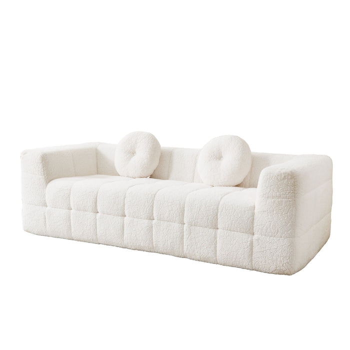 Boneless 3 Seater Sofa With Circular Throw Pillows - Beige